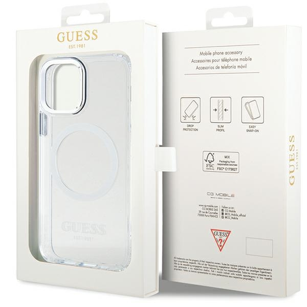 Guess GUHMP12MHTRMS Apple iPhone 12/12 Pro silver hard case Metal Outline Magsafe