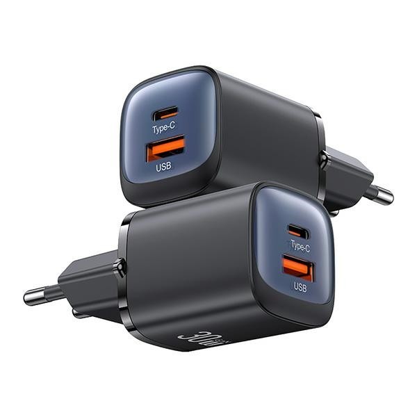 USAMS CC254 wall charger USB-A, USB-C 30W GaN Fast Charging HC Series purple