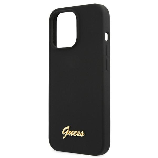 Guess GUHMP13XLSLMGBK Apple iPhone 13 Pro Max czarny hardcase Silicone Script Gold Logo