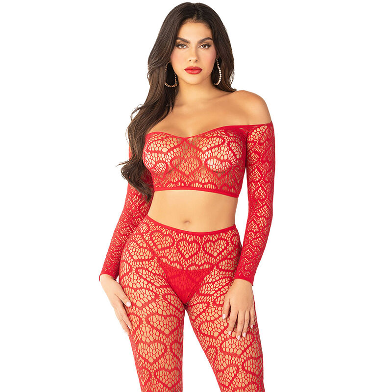 LEG AVENUE - CROP TOP + STOCKINGS RED ONE SIZE