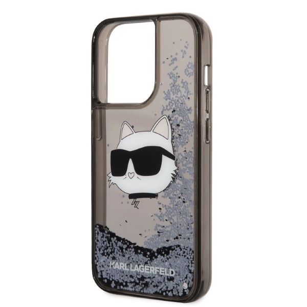 Karl Lagerfeld KLHCP14LLNCHCK Apple iPhone 14 Pro black hardcase Glitter Choupette Head
