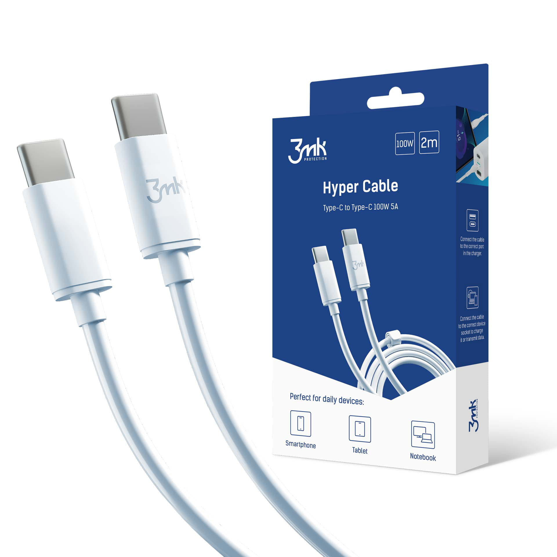 3MK Hyper Cable USB-C/USB-C 100W 2m white