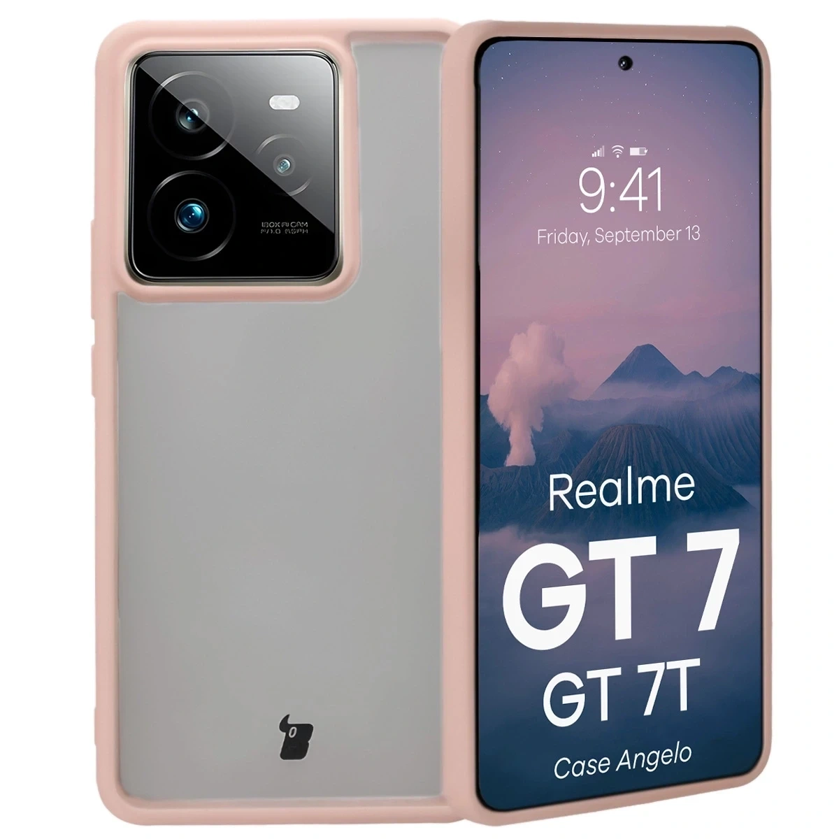 Etui Bizon Case Angelo do Realme GT 7 / 7T półprzezroczyste z różową ramką