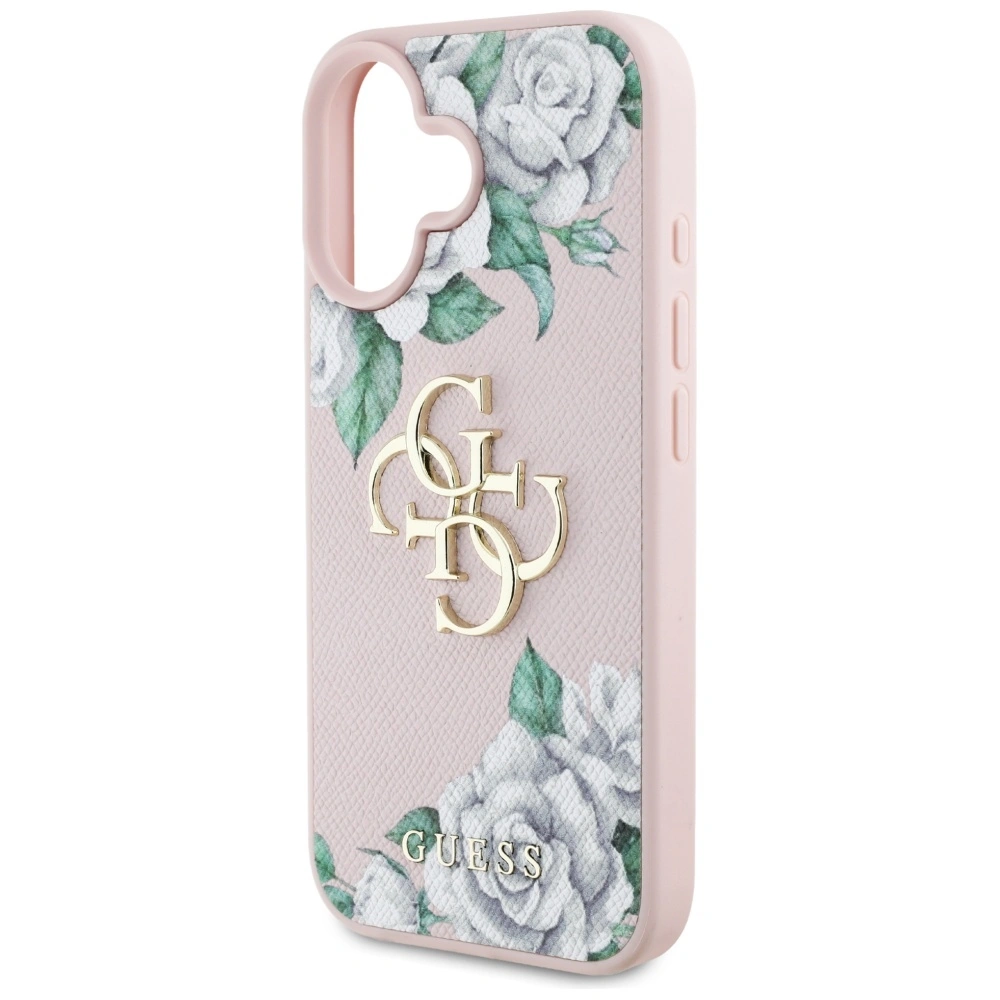 Etui Guess Grained Roses Big 4G logo do Apple iPhone 16 różowy