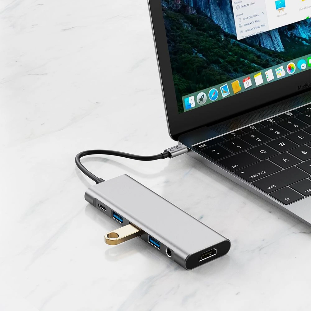 Tech-Protect HB04 HUB Adapter 9in1 USB-C + USB-A 2.0 + USB-A 3.0 + HDMI 4K60Hz + SD/TF + PD 100W + Jack 3.5mm Space Grey