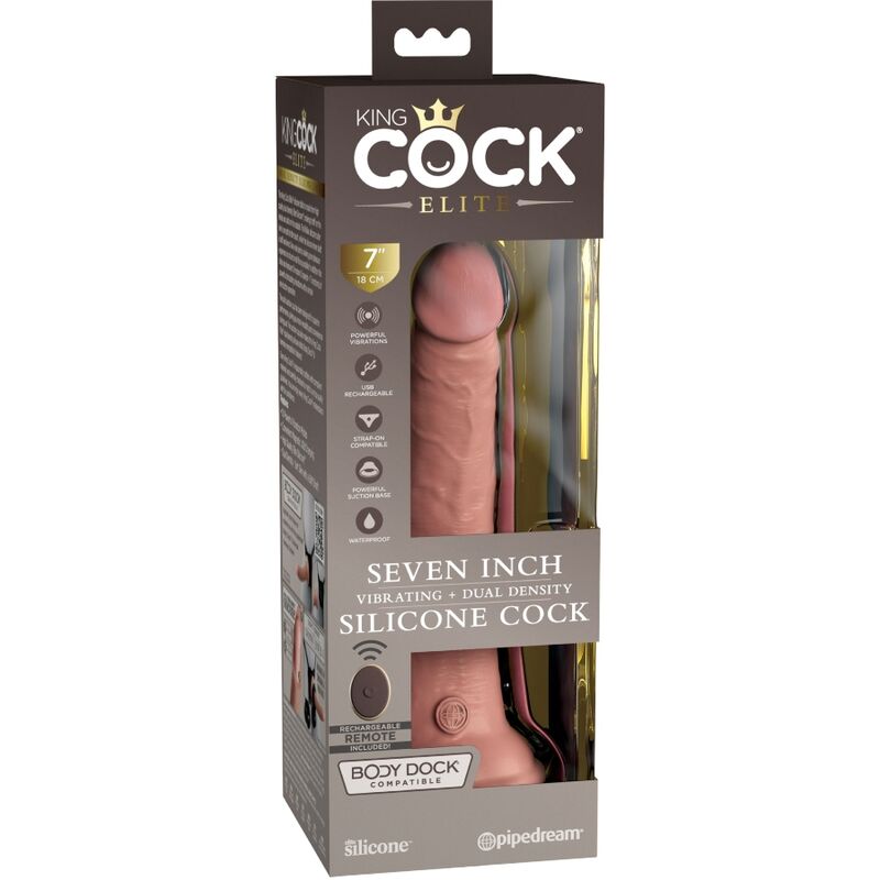 KING COCK ELITE - REALISTIC DILDO VIBRATOR & SILICONE REMOTE CONTROL 17.8 CM