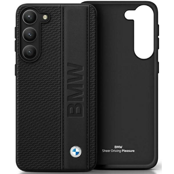 BMW BMHCS23M22RDPK Samsung Galaxy S23+ Plus black hardcase Leather Textured & Stripe