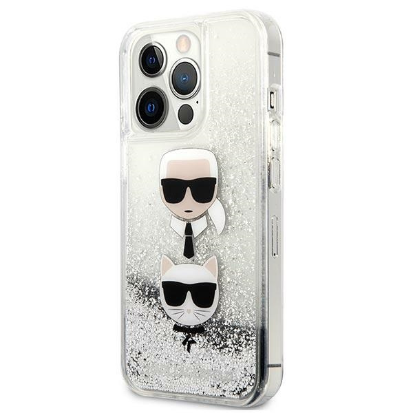 Karl Lagerfeld KLHCP13LKICGLS Apple iPhone 13 Pro silver hardcase Liquid Glitter Karl&Choupette Head