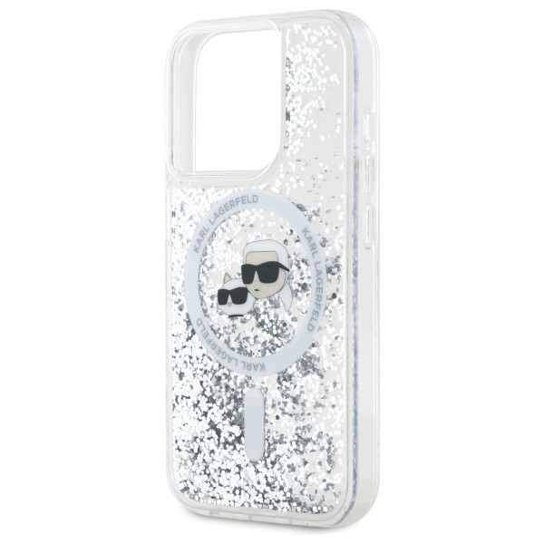 Etui Karl Lagerfeld do Apple iPhone 15 Pro hardcase Liquid Glitter Karl&Choupette Head MagSafe transparent
