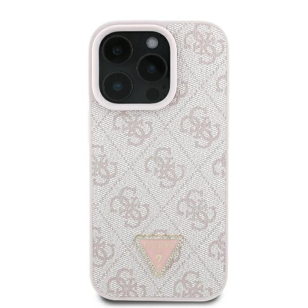 Case Guess GUHCP16XP4TDPP Apple iPhone 16 Pro Max hardcase Leather 4G Triangle Strass MagSafe pink
