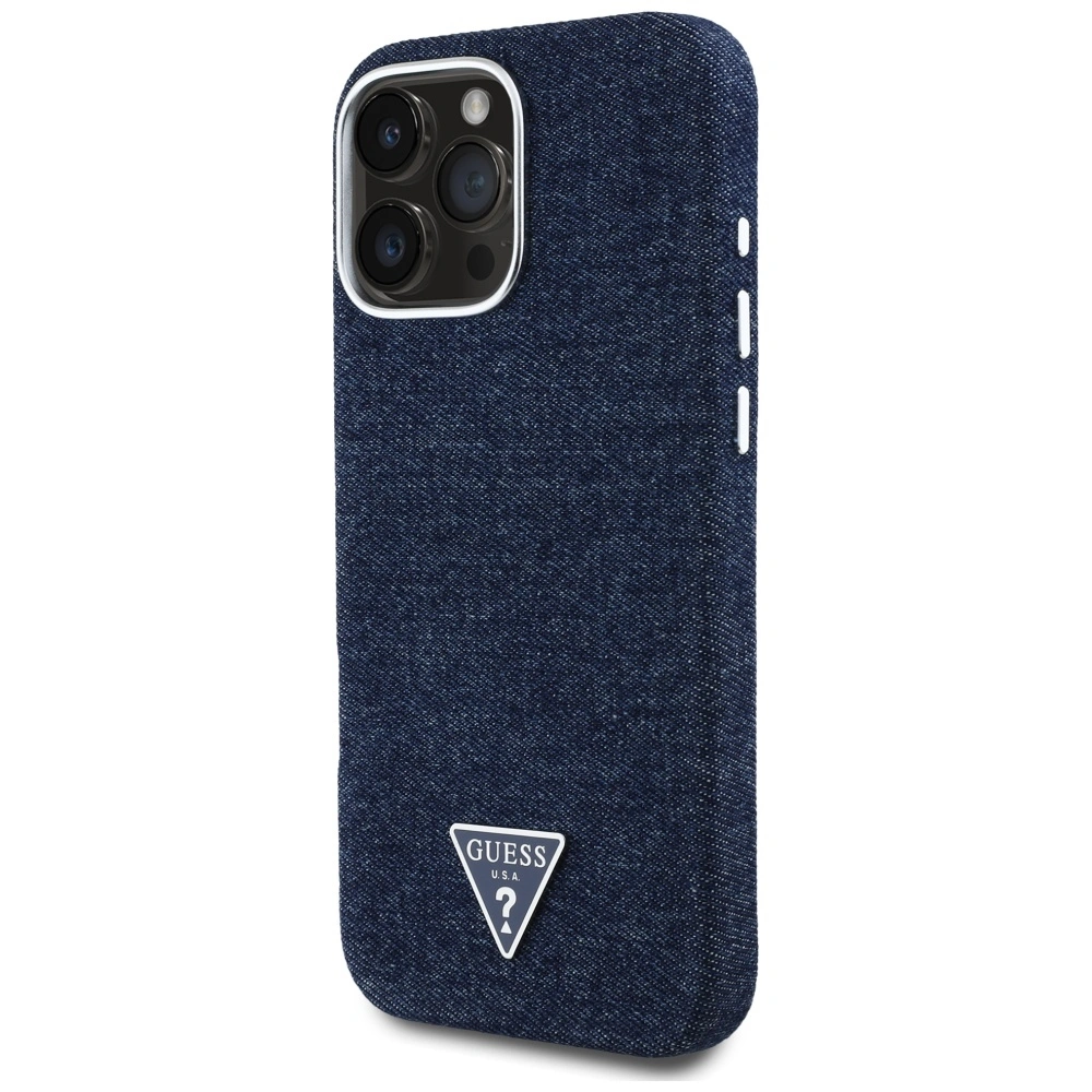 Guess Denim Triangle Logo MagSafe Apple iPhone 16 Pro blue