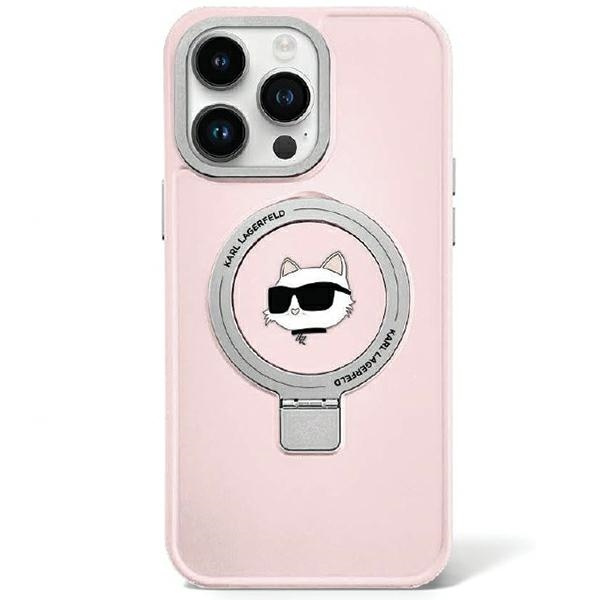 Karl Lagerfeld KLHMP15SHMRSCHP Apple iPhone 15 hardcase Ring Stand Choupette Head MagSafe pink