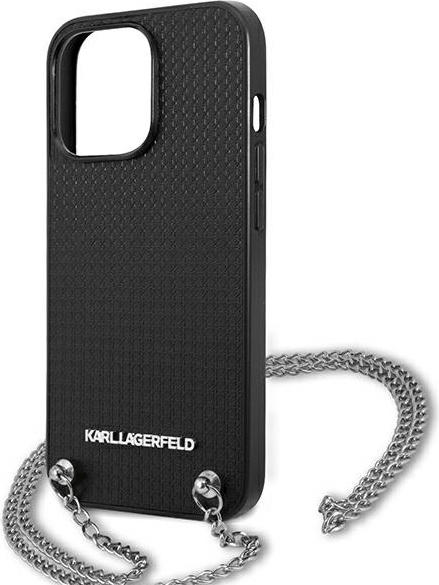 Karl Lagerfeld KLHCP13XPMK Apple iPhone 13 Pro Max hardcase black Leather Textured and Chain