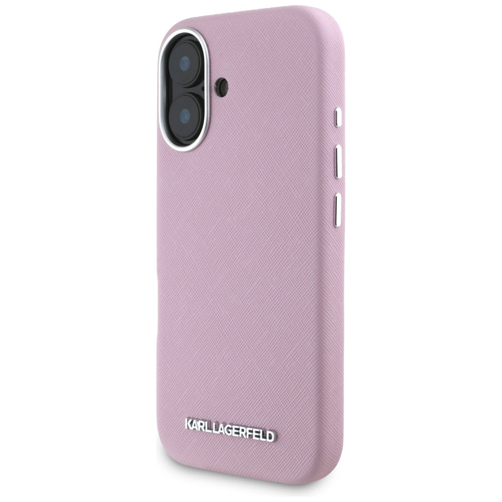 Karl Lagerfeld Saffiano Full Wrapped Elongated Metal Logo MagSafe Apple iPhone 16 pink