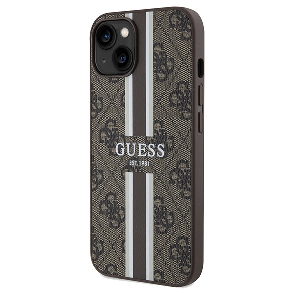 Guess GUHMP15SP4RPSW Apple iPhone 15 / 14 / 13 hardcase 4G Printed Stripes MagSafe brown