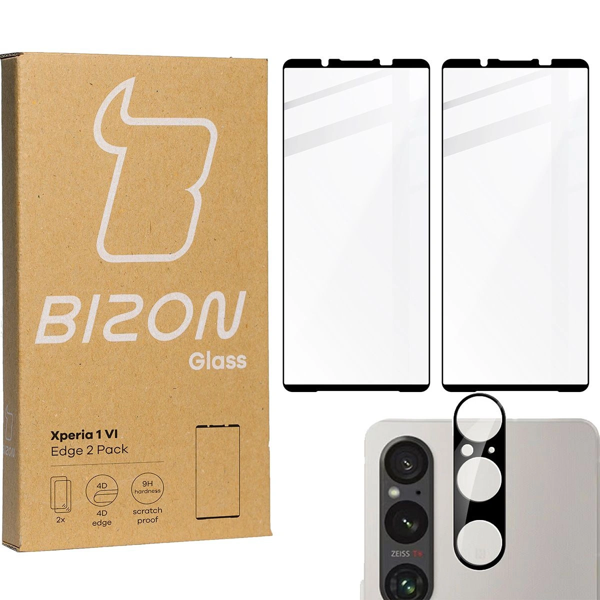 BIZON Edge 2x screen glass + camera glass Sony Xperia 1 VI