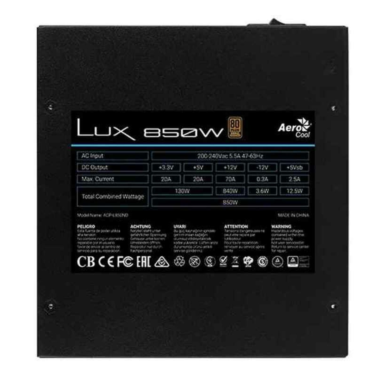 Power supply Aerocool LUX850 Black ATX 850 W 130 W 80 Plus Bronze