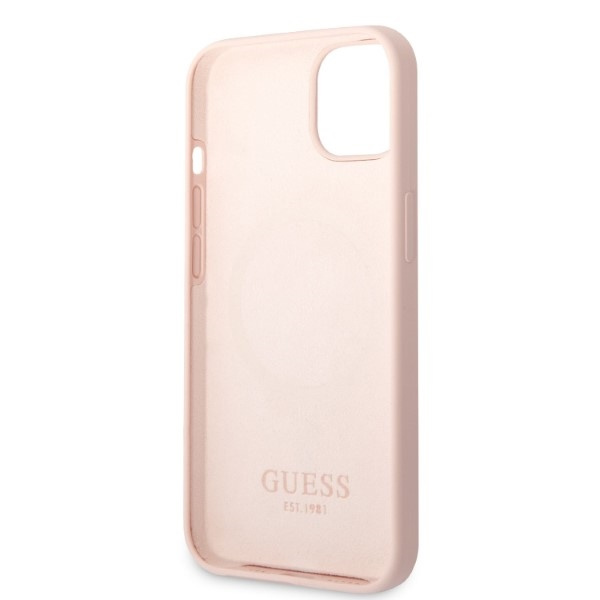 Guess GUHMP13MSBPLP Apple iPhone 13 pink hard case Silicone Logo Plate MagSafe