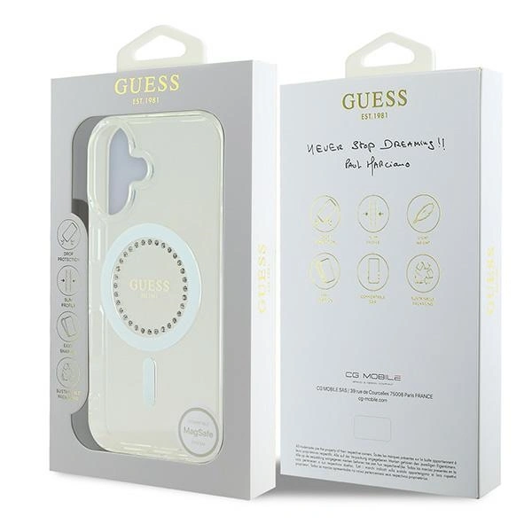 Etui Guess do Apple iPhone 16 Plus hardcase IML Rhinestones MagSafe biały