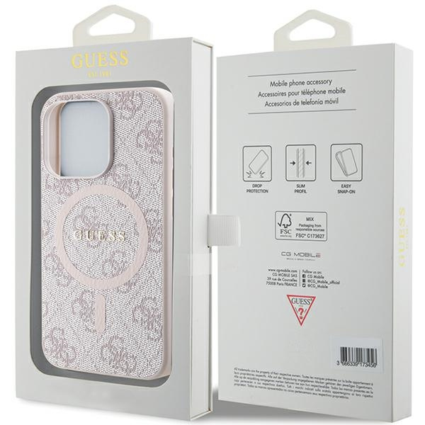 Guess GUHMP15LG4GFRP Apple iPhone 15 Pro hardcase 4G Collection Leather Metal Logo MagSafe pink