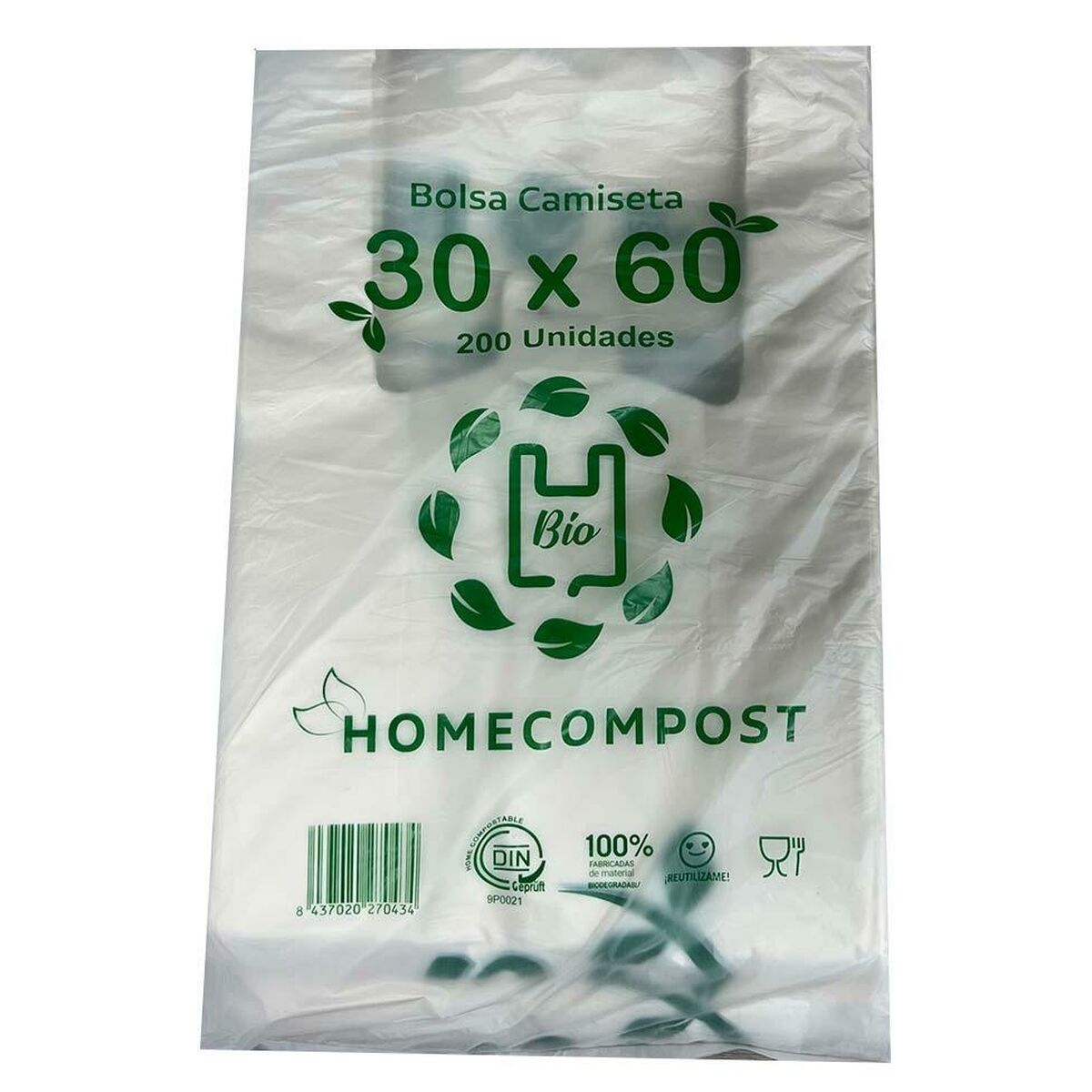 Einkaufstasche Weiß Biologisch abbaubar 200 Stück 30 x 60 cm