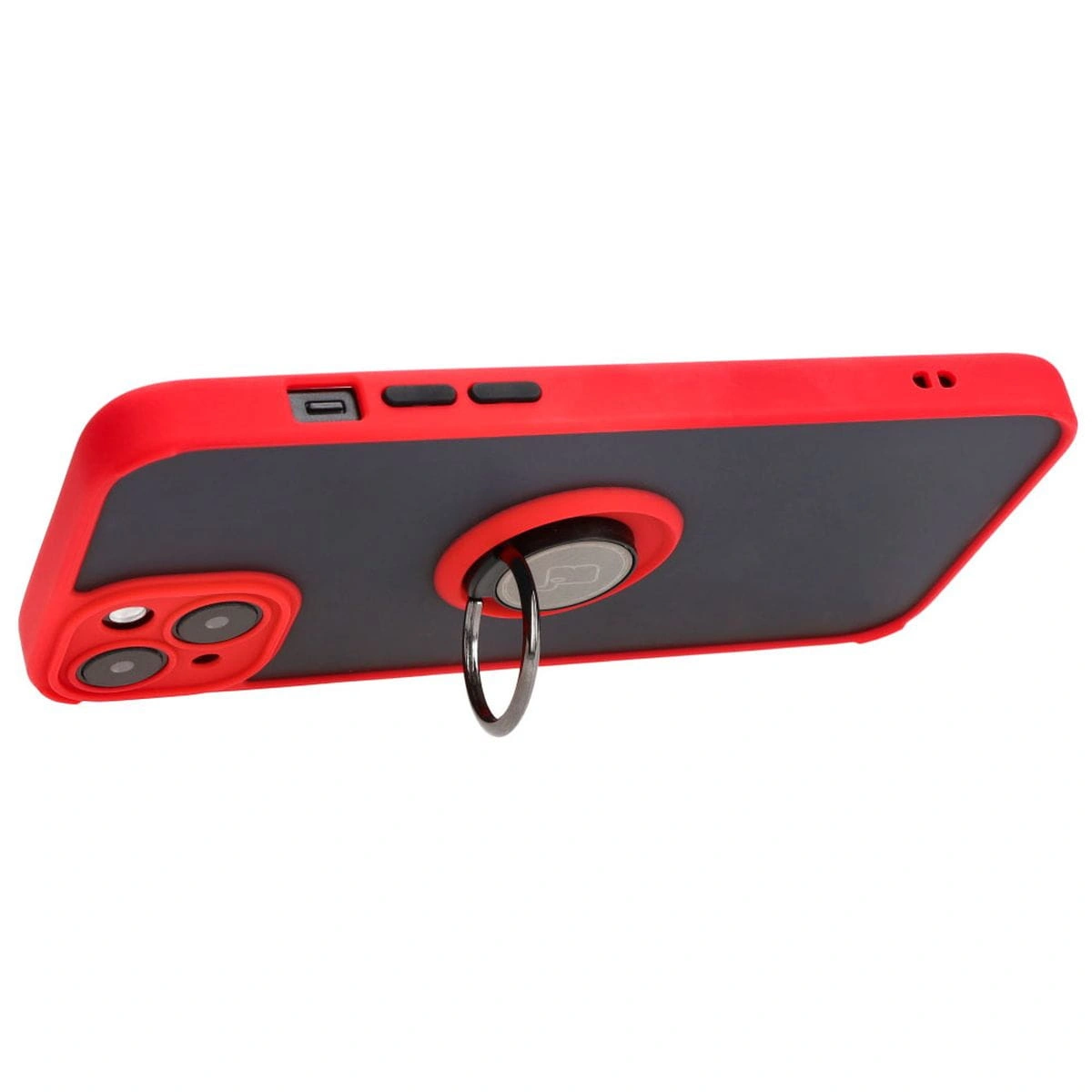 Bizon Case Hybrid Ring Apple iPhone 15 Plus smoky with a red frame