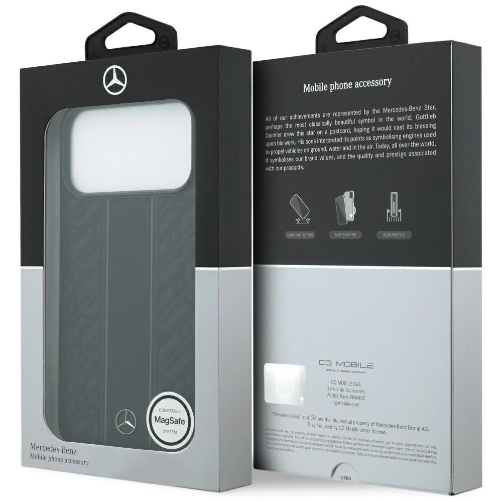 Etui Mercedes Leather Laurel Leaves Stripes MagSafe do Apple iPhone 17 Pro Max czarny