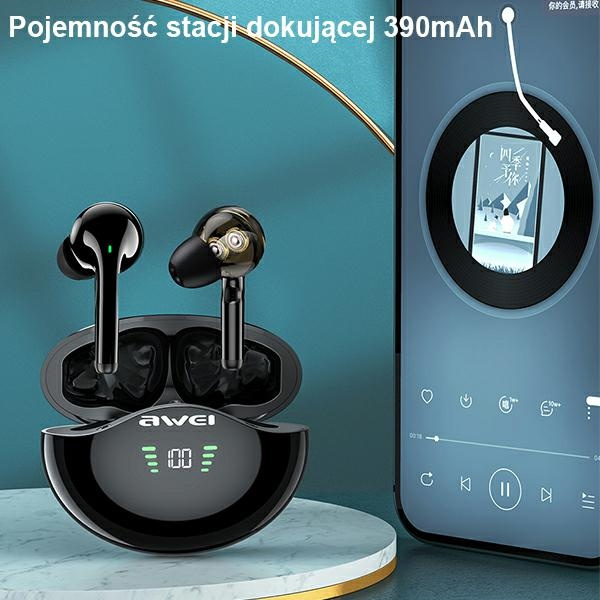 AWEI słuchawki Bluetooth 5.1 T12P TWS + stacja dokująca black