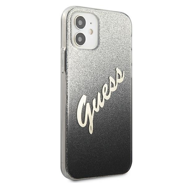 Guess GUHCP12SPCUGLSBK Apple iPhone 12 mini black hardcase Glitter Gradient Script