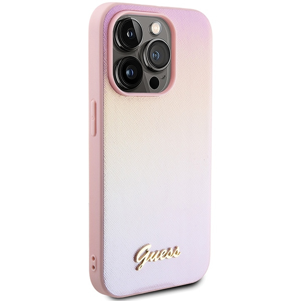 Guess GUHCP15LPSAIRSP Apple iPhone 15 Pro hardcase Saffiano Iridescent Script pink