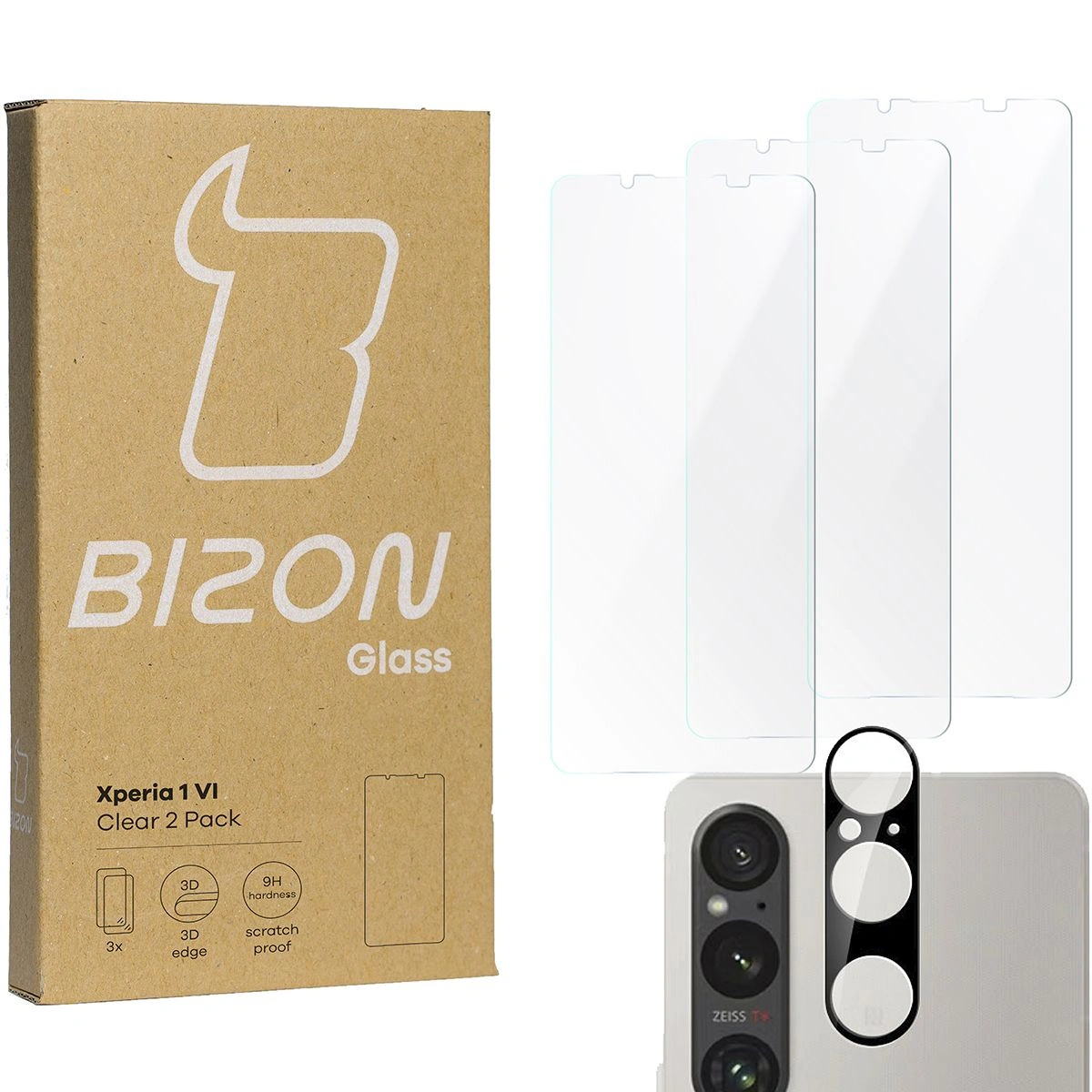 BIZON Clear 3x screen glass + camera glass Sony Xperia 1 VI
