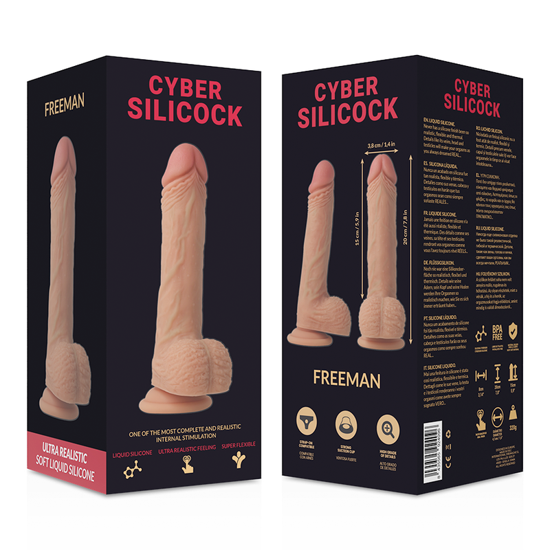 CYBER SILICOCK STRAP-ON FREEMAN LIQUID SILICONE WITH 3 RINGS FREE