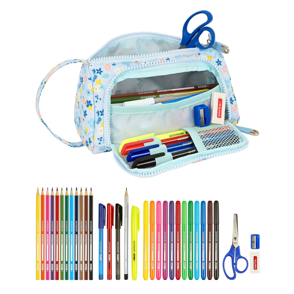 School Case with Accessories Moos Lovely Light Blue (32 Pieces)