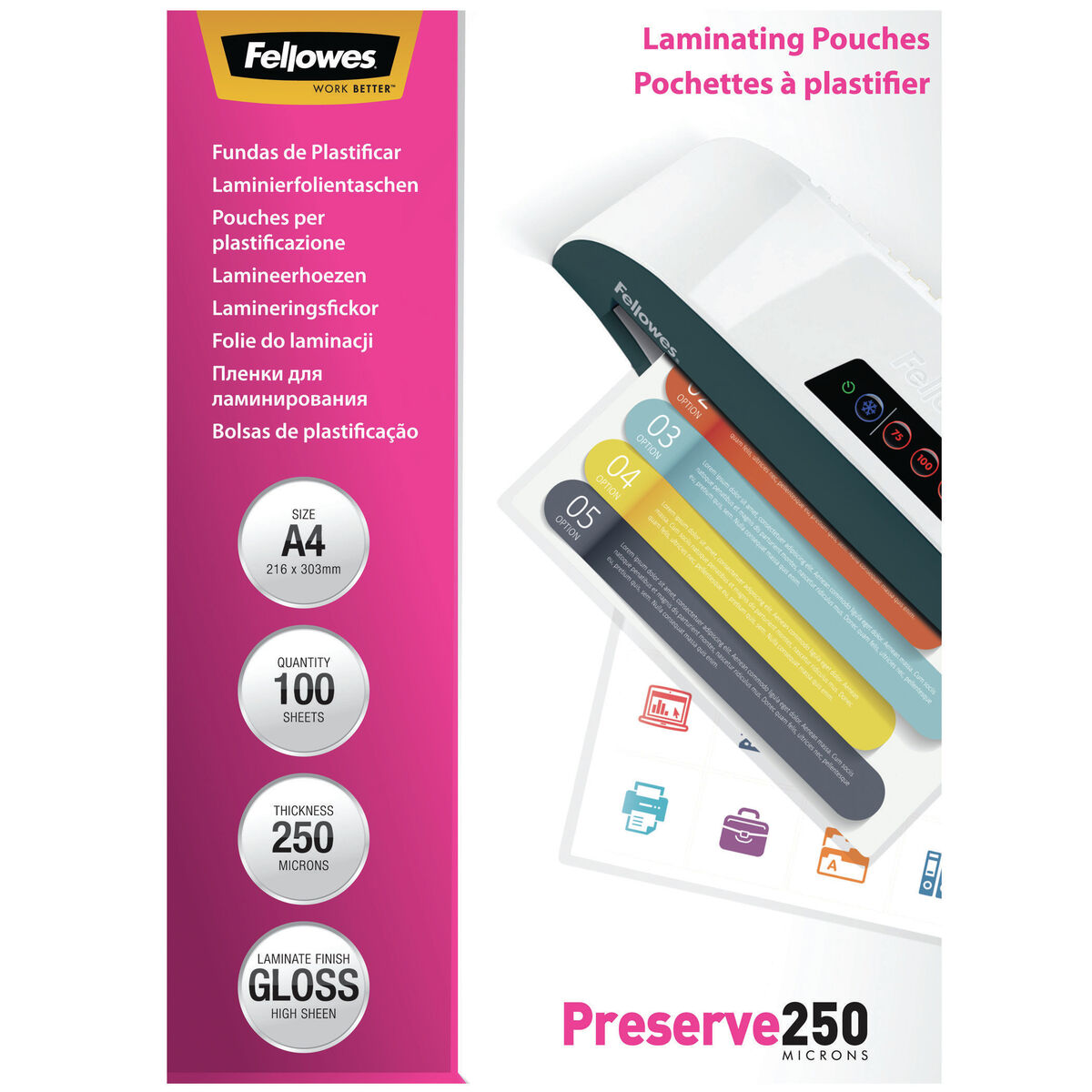 Case Fellowes 5401802 Laminator 100 Units Transparent Shine A4