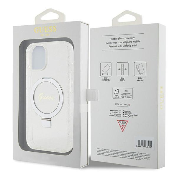 Guess GUHMP15SHRSGSD Apple iPhone 15 / 14 / 13 hardcase Ring Stand Script Glitter MagSafe transparent