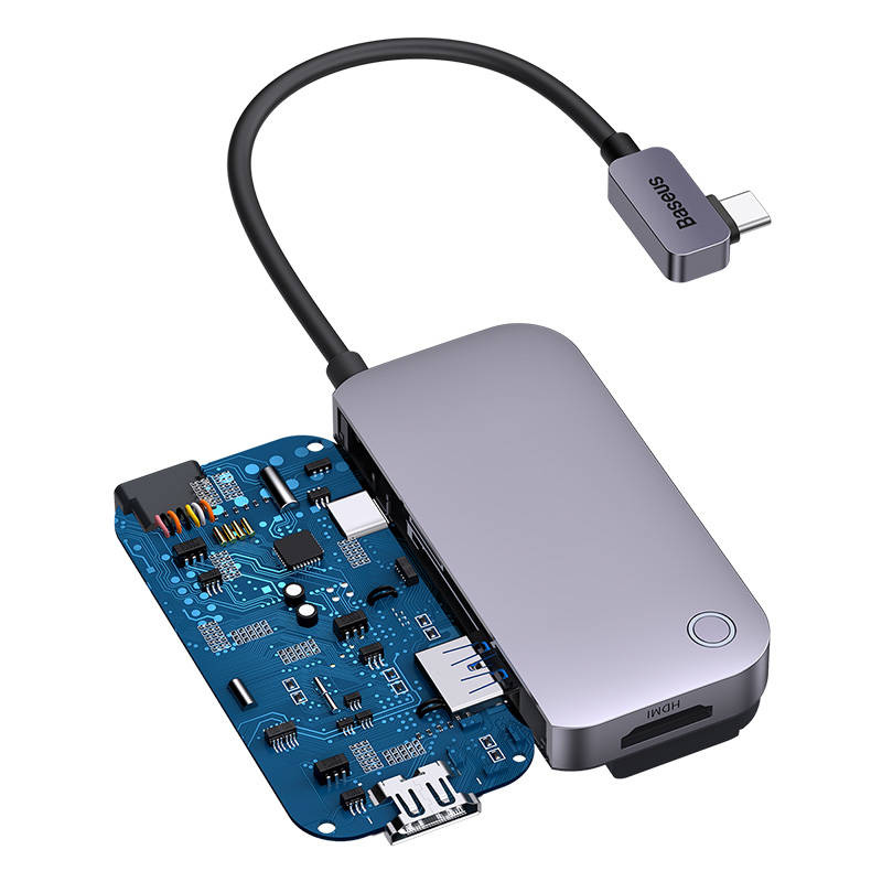 Hub 6in1 Baseus PadJoy Series USB-C - USB 3.0 + HDMI + USB-C PD + jack 3.5mm + SD/TF (gray)