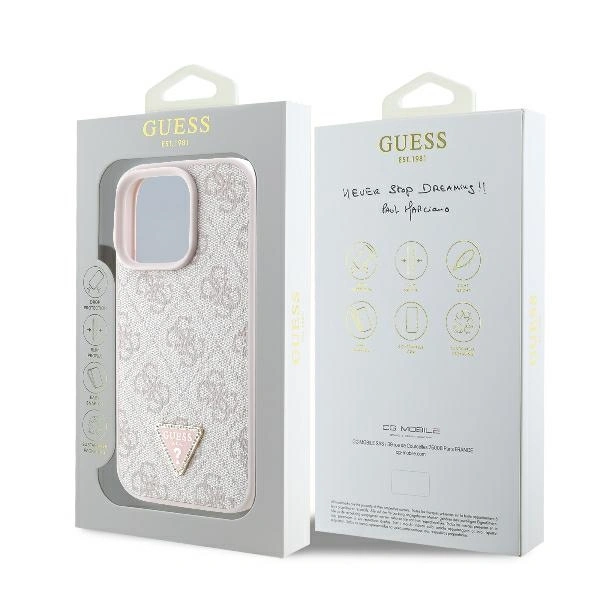 Case Guess GUHCP16XP4TDPP Apple iPhone 16 Pro Max hardcase Leather 4G Triangle Strass MagSafe pink