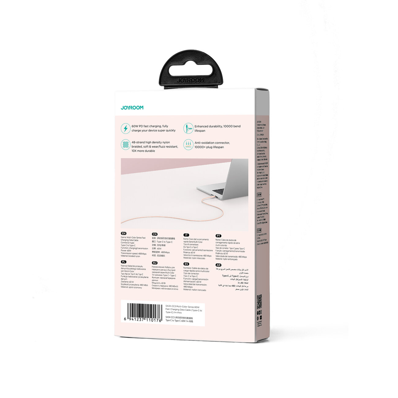 Joyroom Multi-Color Series SA34-CC3 USB-C / USB-C 60W cable 1m pink