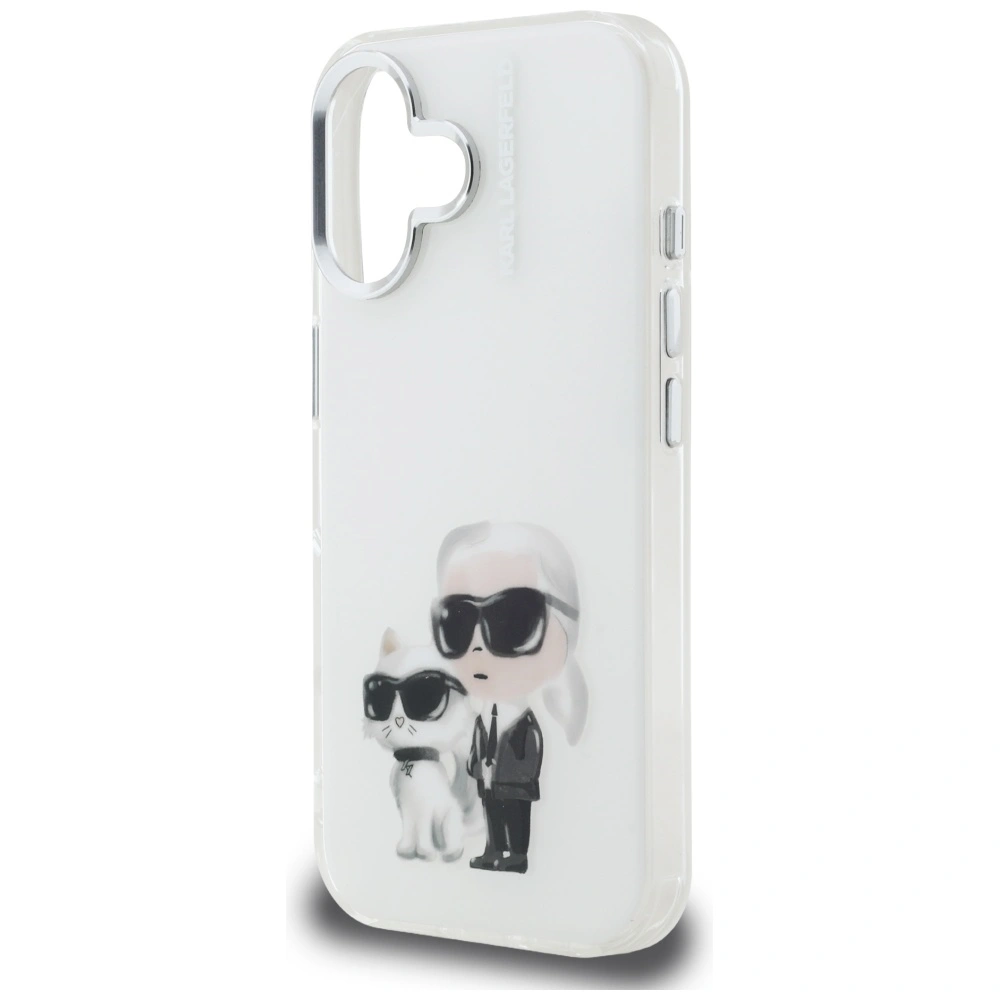 Etui Karl Lagerfeld IML Aquarelle Karl & Choupette & Logo do Apple iPhone 16 biały