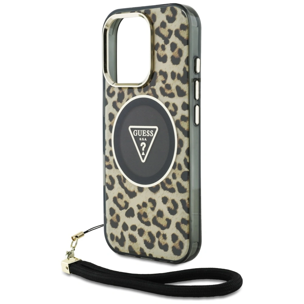 Guess HC IML Leopard Triangle Cord Strap Apple iPhone 16 Pro MagSafe brown