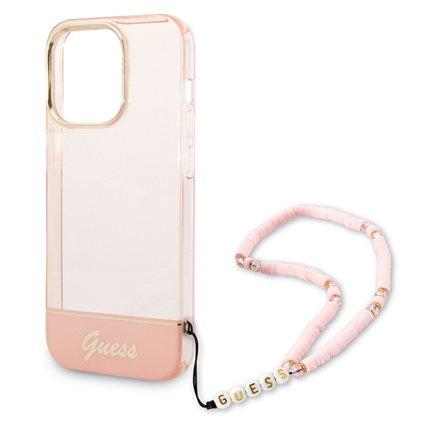 Guess GUHCP14XHGCOHP Apple iPhone 14 Pro Max pink hardcase Translucent Pearl Strap