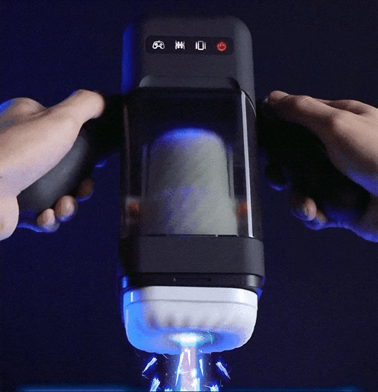 GAME CUP - THRUSTING VIBRATION MASTURBATOR WITH HEATING FUNCTION AND MOBILE SUPPORT - BLACK