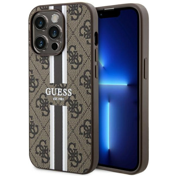 Guess GUHMP14LP4RPSW Apple iPhone 14 Pro brown hardcase 4G Printed Stripes MagSafe