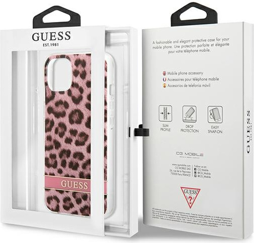 Guess GUHCP13SHSLEOP Apple iPhone 13 mini pink hardcase Leopard