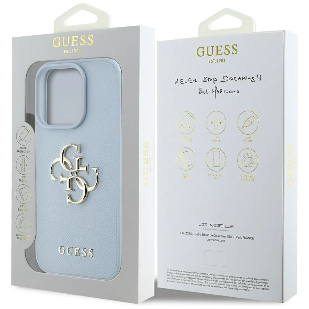 Guess Grained Big 4G Logo Small Classic Logo Apple iPhone 16 Pro Max blue