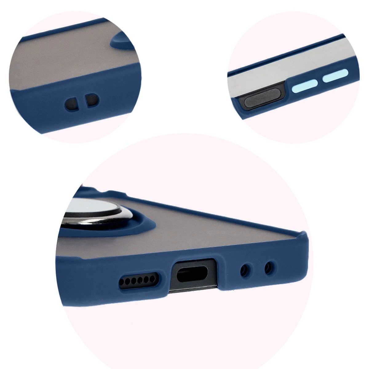 Bizon Case Hybrid Ring Samsung Galaxy Z Flip6 smoky with a navy blue frame