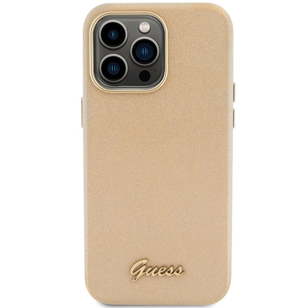 Guess GUHCP15LPGMCSD Apple iPhone 15 Pro hardcase Glitter Glossy Script light gold