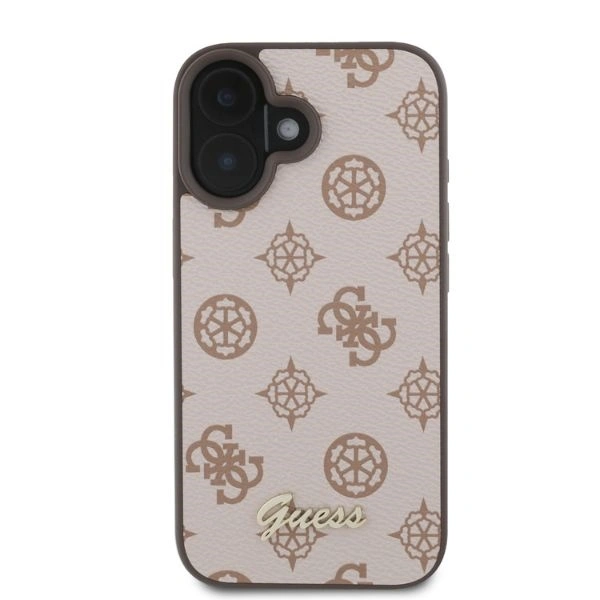 Case Guess GUHMP16SPGPYSW Apple iPhone 16 hardcase Peony Script MagSafe brown
