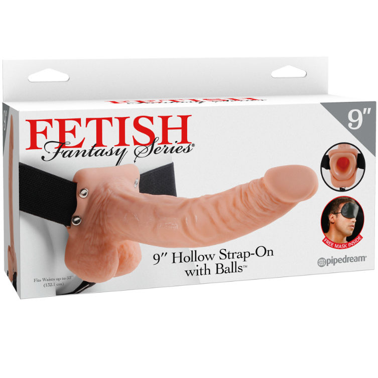 FETISH FANTASY SERIES 9" HOLLOW STRAP-ON WITH BALLS 22.9CM  FLESH