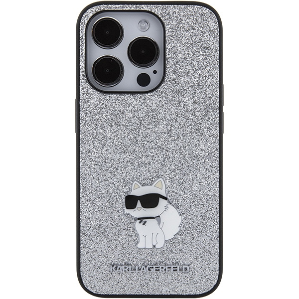 Karl Lagerfeld KLHCP15LGCNPSG Apple iPhone 15 Pro hardcase Fixed Glitter Choupette Logo Metal Pin silver
